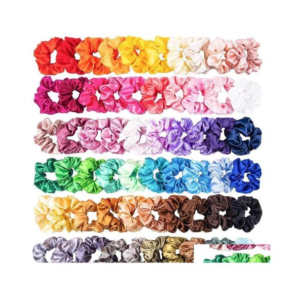 Accesorios para el cabello 60 uds bandas de satén de seda de Color sólido para mujeres o niñas joyería diadema adecuada para cola de caballo Scrunchies Drop Delivery P Dhnus