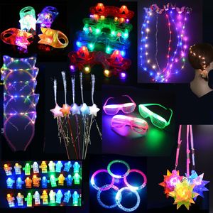 Accesorios para el cabello 66pcs LED Light Glow Party Toy Set Pack Flash Ring Gafas Varita Oreja Diadema Niños Regalo de cumpleaños Navidad Halloween 220909