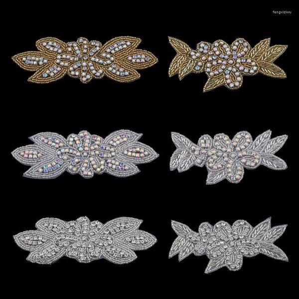 Accesorios para el cabello 6 piezas hechas a mano con cuentas brillantes AB apliques de diamantes de imitación coser en tela de flores de cristal plana Manual para niños