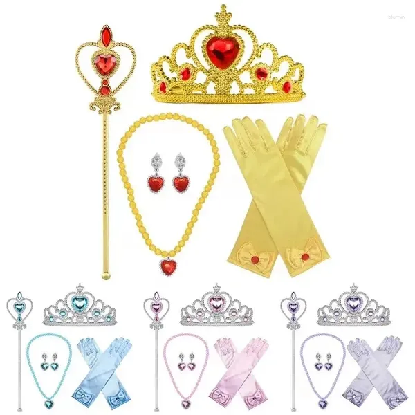 Accesorios para el cabello 6 unids niñas princesa conjunto de accesorios con corona mágica varita guantes ropa de fiesta