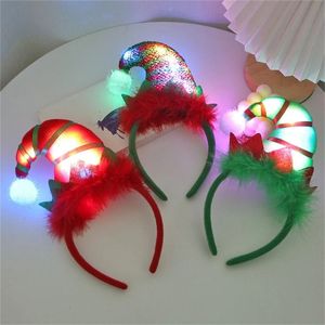 Accessoires pour cheveux 6 pièces éclairer bandeau de noël chapeau de père noël bandeaux enfants adultes chapeaux LED ornements lumineux accessoires de cheveux 231124