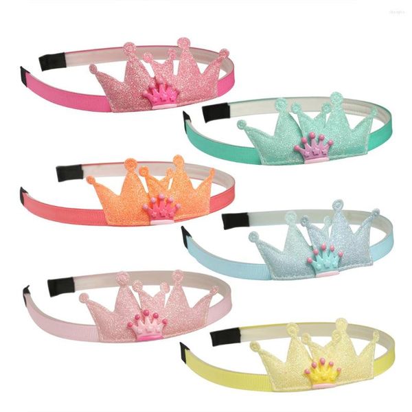 Accessoires de cheveux 6 pcs/lot bandeaux de couronne de paillettes filles Mini bandeaux de bande dessinée ruban de paillettes en plastique pour les enfants