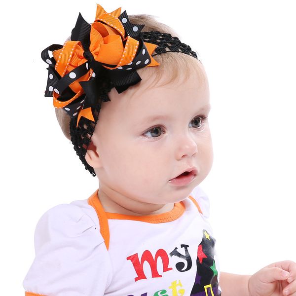 Accesorios para el cabello 6 PPC Naranja Blanca Baby Girl Bands Cabeza de la cabeza Niños Bowknot Bandas de cabello ancho Accesorios para diademas para para enfant Halloween 230816