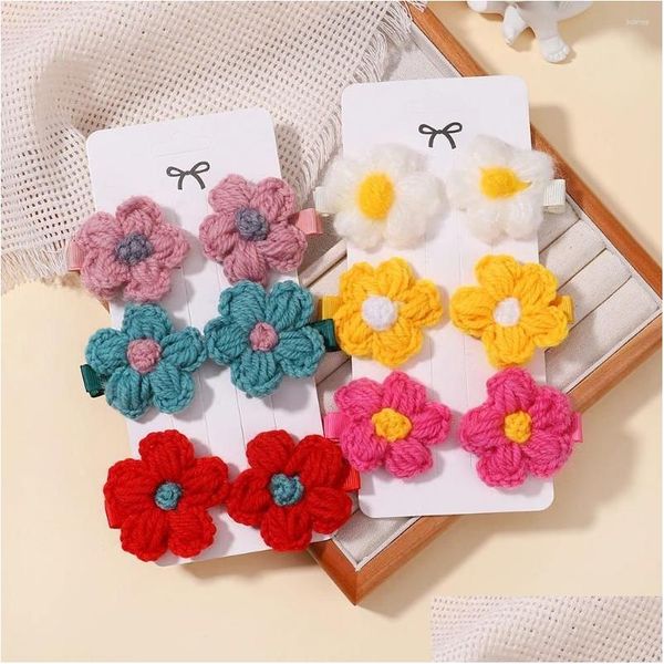 Accessoires de cheveux 6pcs / Set bébé filles laine tricot chapeaux à la main Cloget petite fleur bouffée pinces à cheveux sûrs enfants épingles à cheveux goutte ot1ik