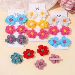 Accessoires de cheveux 6pcs / Set Pinces à cheveux à fleurs pour filles Laine Tricoter Couvre-chef Crochet à la main Petites épingles à cheveux pour enfants Mignon bébé