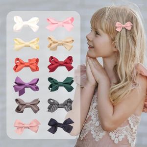 Haaraccessoires 6 stks/Set Solid Color Baby Girl Ribbon Bowknot Clip Sweet Retro Red Cute Bows Barrettes Hairpin Kids