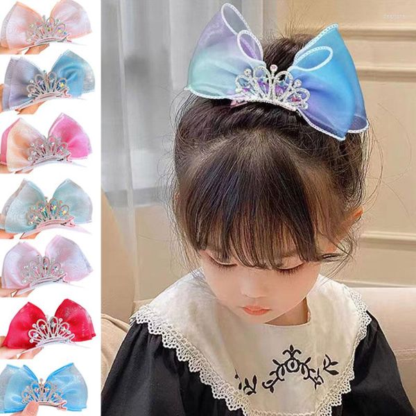 Accessoires pour cheveux 7 couleurs filles couronne arc Clips enfants princesse épingle coiffure bébé éblouissant bandeau enfants Barrettes