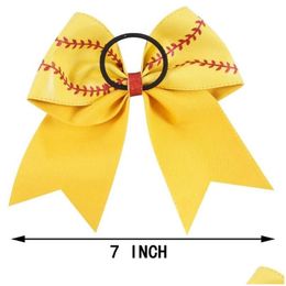 Haaraccessoires 7 Lederen Honkbal Cheer Bow Voor Meisje Kid Handgemaakte Glitter Softbal Cheerleading Met Paardenstaarthouder Accessories34 Dhson