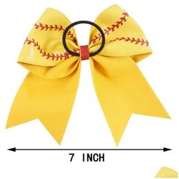 Accesorios para el cabello 7 Lazo de animadora de béisbol de cuero para niña Niño Brillo hecho a mano Animadora de sóftbol con soporte para cola de caballo Accesorios 34 Dhson