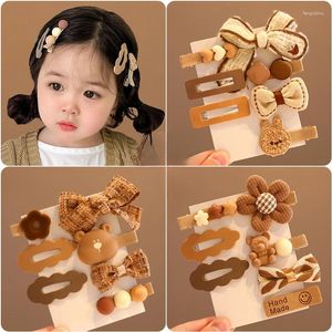 Accessoires pour cheveux 7 pièces/ensemble pour petites filles, jolies épingles à cheveux pour enfants, avec nœud de couleur marron, cœur, fleur, ornements