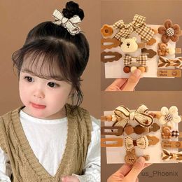 Accessoires de cheveux 7 pcs / set nwe enfants mignon marron couleur arc coeur fleur ornementr clips de cheveux bébé filles épis épis à cheveux enfants accessoires de cheveux