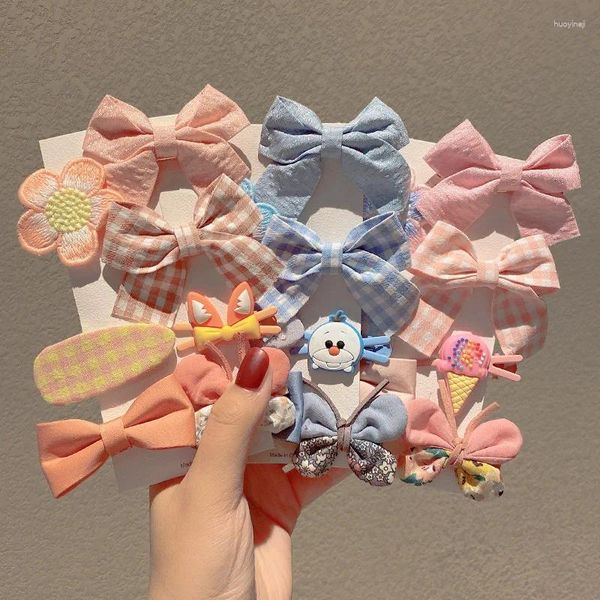 Accessoires pour cheveux 7 pièces/ensemble, tissu coréen, treillis artistique, nœud papillon, épingle à cheveux pour filles, bébé, sans danger pour le couvre-chef, Clip fragmenté