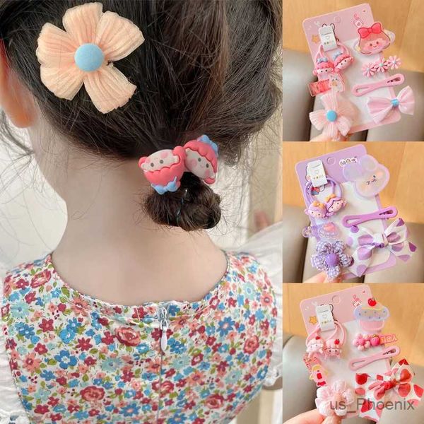 Accessoires de cheveux 8 PCS / Set Chidren Couts de dessin animé Bow Ornement Clips Hair Clips Girls Beautiful Scrunchies Rubbers Bands Hairpins Kid Hair Accessoires