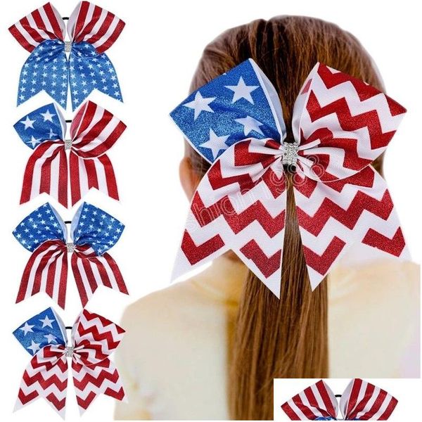 Accessoires de cheveux 8inch filles drapeau américain Bands de ruban scintillant Bowknot 4e de Jy Independence Day Ponytail Solder Ties Drop délivre Dhrtz