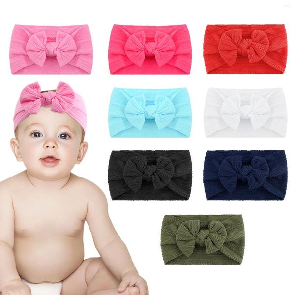 Accessoires de cheveux 8pcs filles bébé bandeau turban nylon avec noeud noeud extensible doux élastique enfant en bas âge chapeaux pour né large