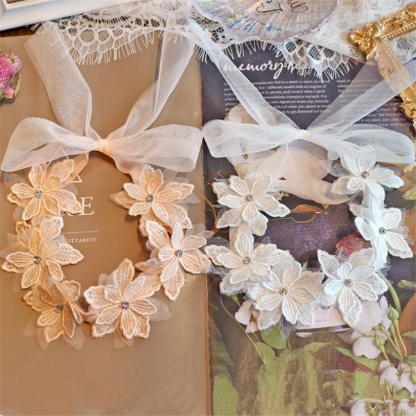 Accesorios para el cabello 8 unids/lote, cintas de flores para niños y niñas, diadema de princesa, sombreros de fiesta de boda florales blancos