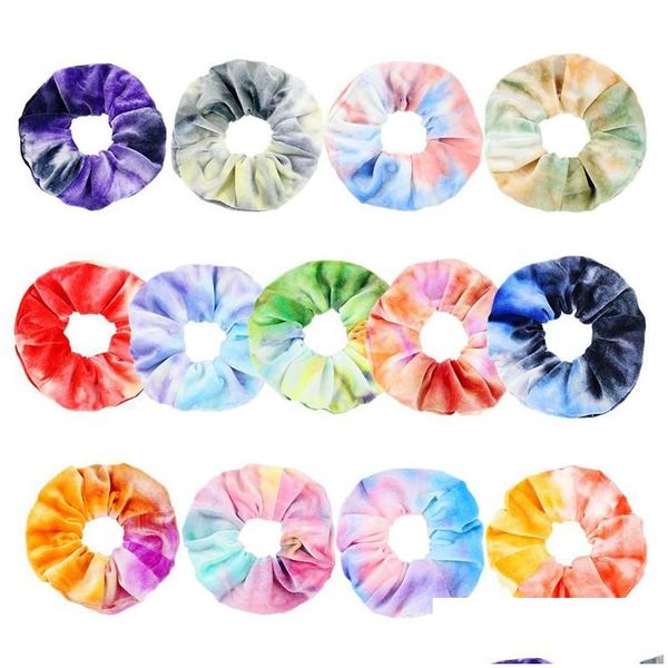 Accesorios para el cabello 9 colores Ins Veet Scrunchies Tie Dye Band Elástico Rainbow Hairbands Mujeres Loop Holder Girls Drop Entrega Productos T DHX0Q