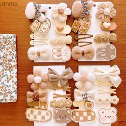 Haaraccessoires 9 stuks kleine meid haar clips herfst pluche gebreide bloem boog haar clips kinderjaren schattige beren konijn emmer haarclip accessoires wx