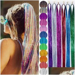 Accessoires de cheveux 90 cm Filetages brillants Kit de paillettes Kit de guirloque Extensions String Hippie pour femmes coiffure 23 Couleurs Drop livraison Produits DHV4E