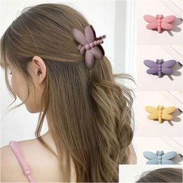 Haaraccessoires Acetaat Frosted Haarklauwen Vrouwen Meisjes Dragonfly Clip Haarspeldjes Effen Acryl Klauw Krab Haarspeld Bohemen Accessoires H Dhedl