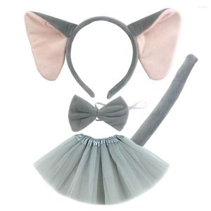 Haaraccessoires Volwassen Kinderen Olifant Kostuum Set Grijze Hoofdband Oren Staart Vlinderdas Tutu Rok Voor Kinderen Halloween