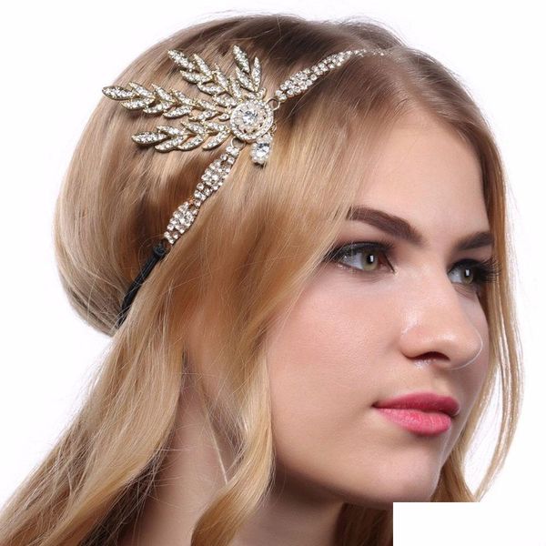 Accessoires de cheveux Art Déco Femmes 1920S Vintage Bridal Headpiece Costume Flapper Great Gatsby Leaf Medallion Pearl Bandband Drop délivre dhlnt