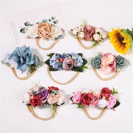 Haaraccessoires Kunstbloem Elastische hoofdband Hoofddeksels voor kinderen Geboren baby Bloemen Nylon Band Headwrap Haarband Meisje