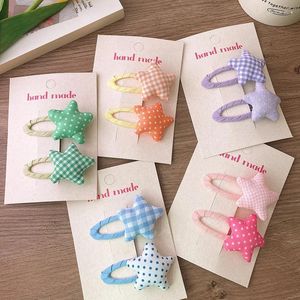 Haaraccessoires Herfst Winter 2 Stuks Doek Spons Dot Plaid Ster Pentagrammen Snap Clips Voor Meisje Leuke Fee Zoete Haarspeld mode