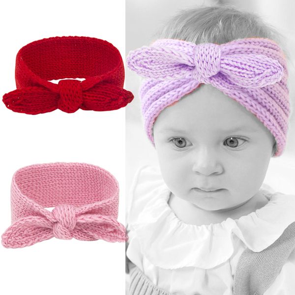 Accessoires pour cheveux Automne Hiver Enfants Laine Bandeau Bébé Couleur Unie Oreilles De Lapin Stretch Tricoté Chapeaux 12 Couleurs Épaissi WH0233