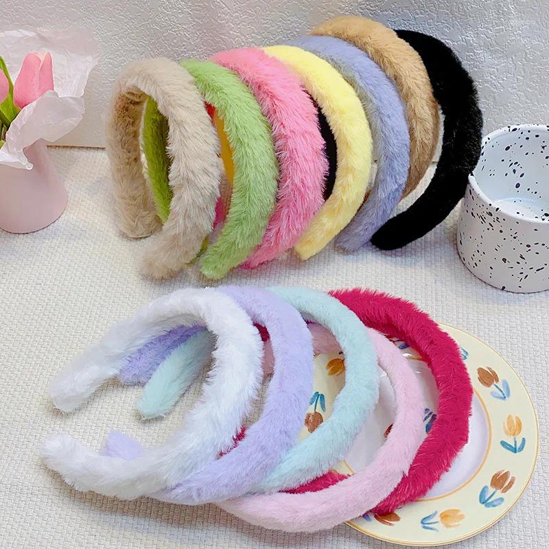 Hair Accessories Autumn Winter Plush Candy Color Wide Simple Hairbands For Girl Woman Cute Leisure Fairy Cloth Headband Fashion Party
