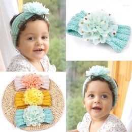 Accessoires pour cheveux B2EB Tricot Bouton Bandeaux Bébé Turban Head-Wrap Bandeaux Décorations Florales