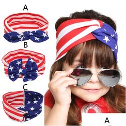 Haaraccessoires Baby Amerikaanse vlag Euro Sterren Streep Strik Hoofdbanden 3 Ontwerp Meisjes Mooie Leuke Strikband Hoofddoek Kinderen Elastisch Dhcec