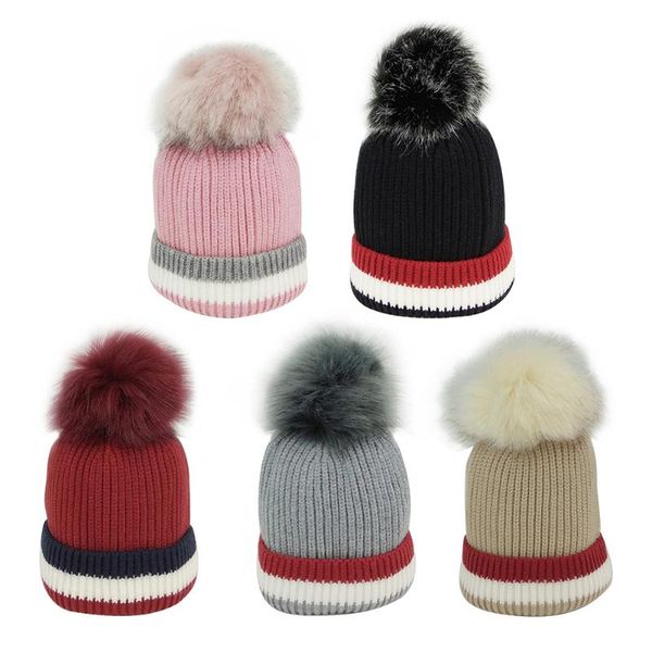 Accesorios para el cabello Bebé Otoño Invierno Sombreros Elasticidad Niños Niña Gorra Tejer Toddle Gorros Lindo Pompón Bola de felpa Oreja Ropa AccesoriosHai