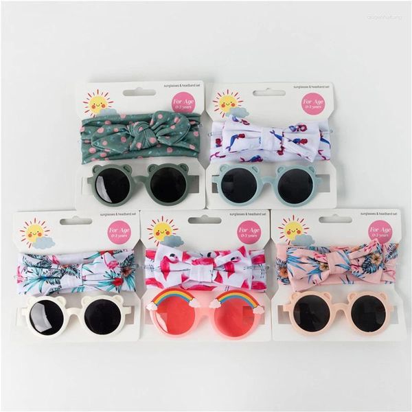 Accessoires de cheveux bébé coloré ours lunettes de soleil bandeau ensemble mode grand arc bandeau pour filles enfants plage voyage tenue