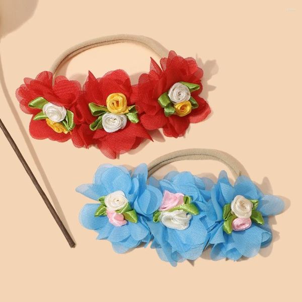 Accessoires de cheveux Baby Flower Band Band Pinke Gauze Rose Bands Fabriquées à la main DIY COMPTS POUR LES ENFANTS NOINS TODDLER