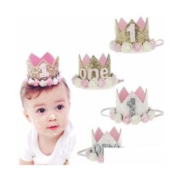 Haarschmuck Baby Mädchen Junge Geburtstag Party Hüte Ich bin eins Kappen Erste Prinzessin Königin Krone Dekorationen Stirnband Kinder Gefälligkeiten 20 Farben Dhqas