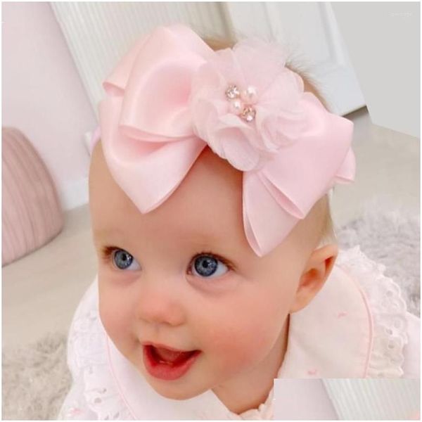 Accessoires de cheveux Baby Girl Bandeau Satin Band Bows Born Headwrap Enfant Bandage Ruban Mousseline De Soie Fleur Rose Chapeaux Enfants Drop Deliv Dhuag