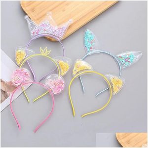 Accesorios para el cabello Bebé Niña Estrellas Lentejuelas Orejas de gato Corona Aro Niños Diadema Diadema Princesa Niño Danza Rendimiento Accesorio Gota Dh901