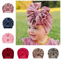 Accesorios para el cabello Bebé Niñas Lazo grande Nudo Sombrero de terciopelo Born Infant Turban Caps Niños Leopard Beanies Po Props Regalos