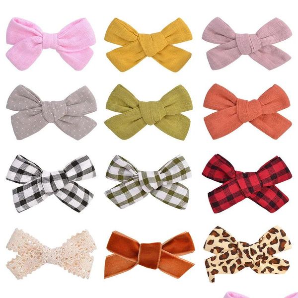 Accesorios para el cabello Baby Girls Bowknot Horquillas Boutique Barrette Tela de algodón Bow Clippers Niños Grid Alligator Clips Niños Niño 12 Dhvf5