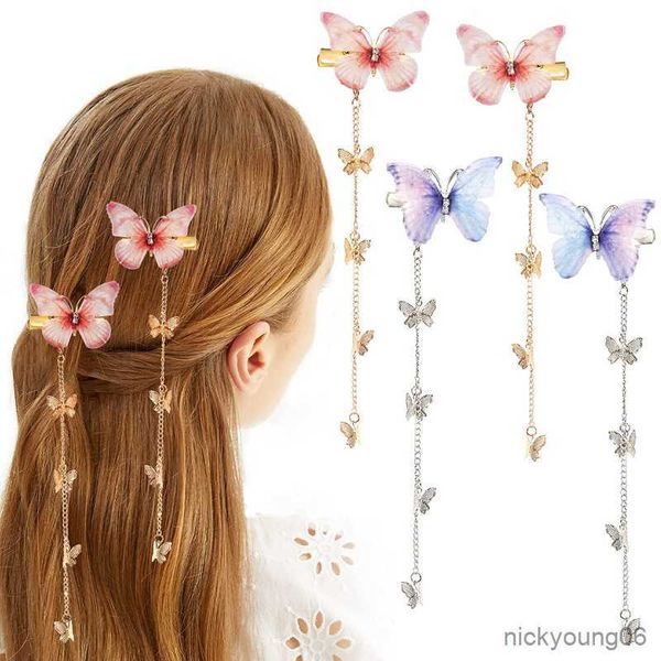 Accesorios para el cabello, horquillas de mariposa para niñas, Clips largos elegantes con borla de Metal para mujeres, pasador de fiesta antiguo R230608