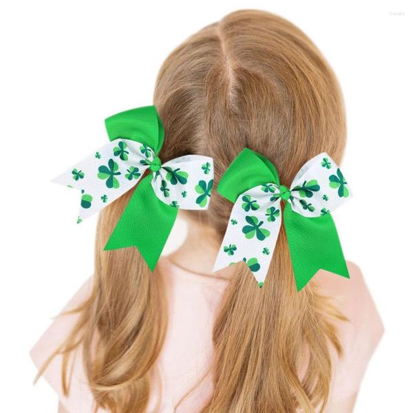 Accesorios para el cabello Baby Girls Cheer Bow Bandas elásticas Bowknots St. Patrick 's Day Clover Ponytail Holder Scrunchie Headwear HC188
