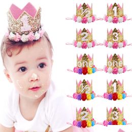 Accessoires De Cheveux Bébé Filles Fleur Couronne Bandeaux Fête D'anniversaire Diadème Bandeaux Enfants Princesse Glitter Étincelle Mignon Bandeau Pour À Dhtl3