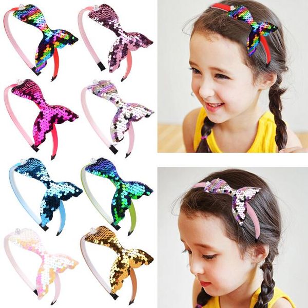 Accessoires de cheveux Baby Girls Band Band Fashion Mermaid Tail Band de cheveux Bow Headwrap Sequins Band Hoop For Kids Girl belle tête