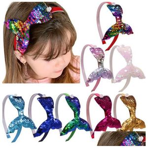 Accesorios para el cabello Baby Girls Diadema Nes Moda Sirena Cola Hairband Bow Headwrap Lentejuelas Band Hoop para niños Girl Beautif Head Acc DH4EO