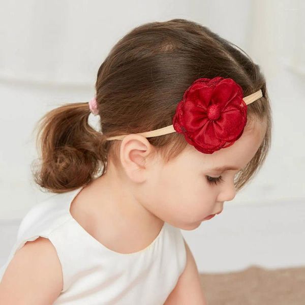 Accesorios para el cabello Baby Girls Lace Flower Nylon Diadema Niños Satin Band Nacido Elástico Turbantes Headwraps Girl's