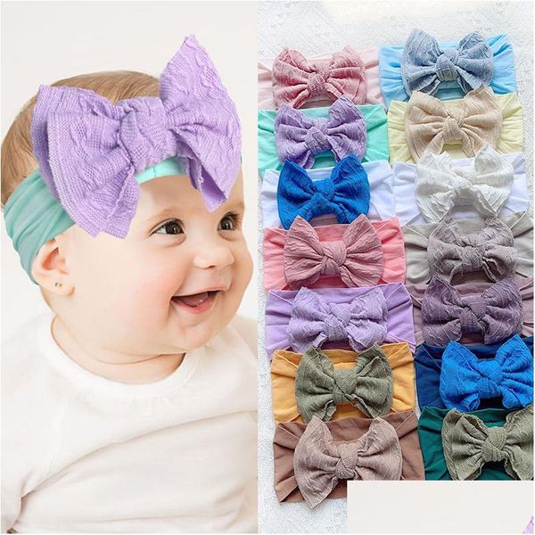 Accessoires de cheveux Baby Girls Large Nylon Bow Bandeaux Candy Couleur Soft Élastique Big Bowknot Solide Bandes de cheveux pour enfants Head Band Enfants DHTVG