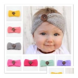 Haaraccessoires babymeisjes wollen haakhoofdband gebreide haarband met knopdecor winter pasgeboren baby warmer hoofdhoofdwikkeling 14 dhzzv