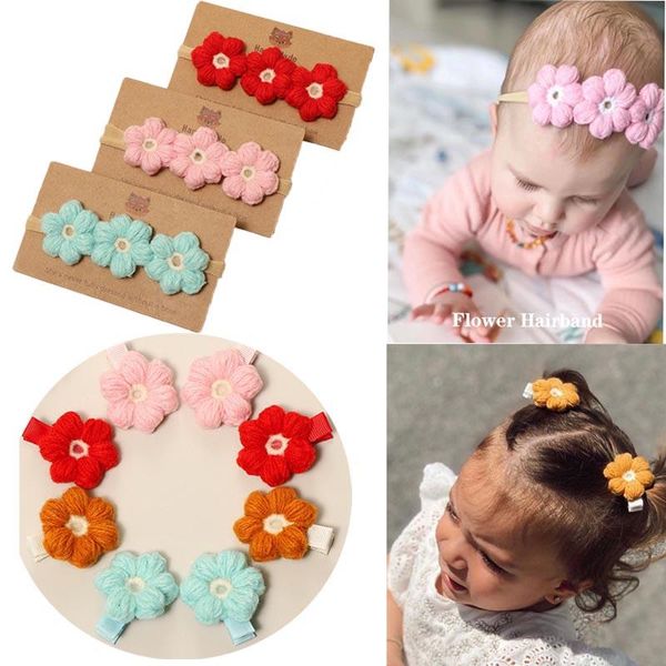 Accessoires De Cheveux Bébé À La Main Crochet Fleur Bandeaux Et Épingle À Cheveux En Nylon Élastique Bandeau Pour Les Filles Né Enfants Toddler Laine Head Band Headwe