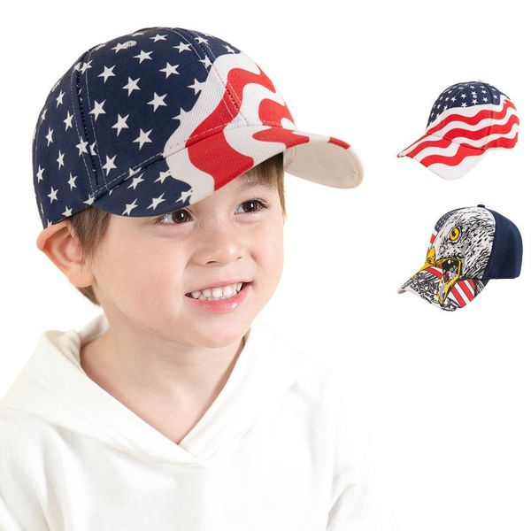 Accesorios para el cabello Sombrero de bebé Niños Día patriótico americano Gorras de béisbol Niños Sombreros de protección solar para niñas Niños Gorra transpirable con visera KBH267